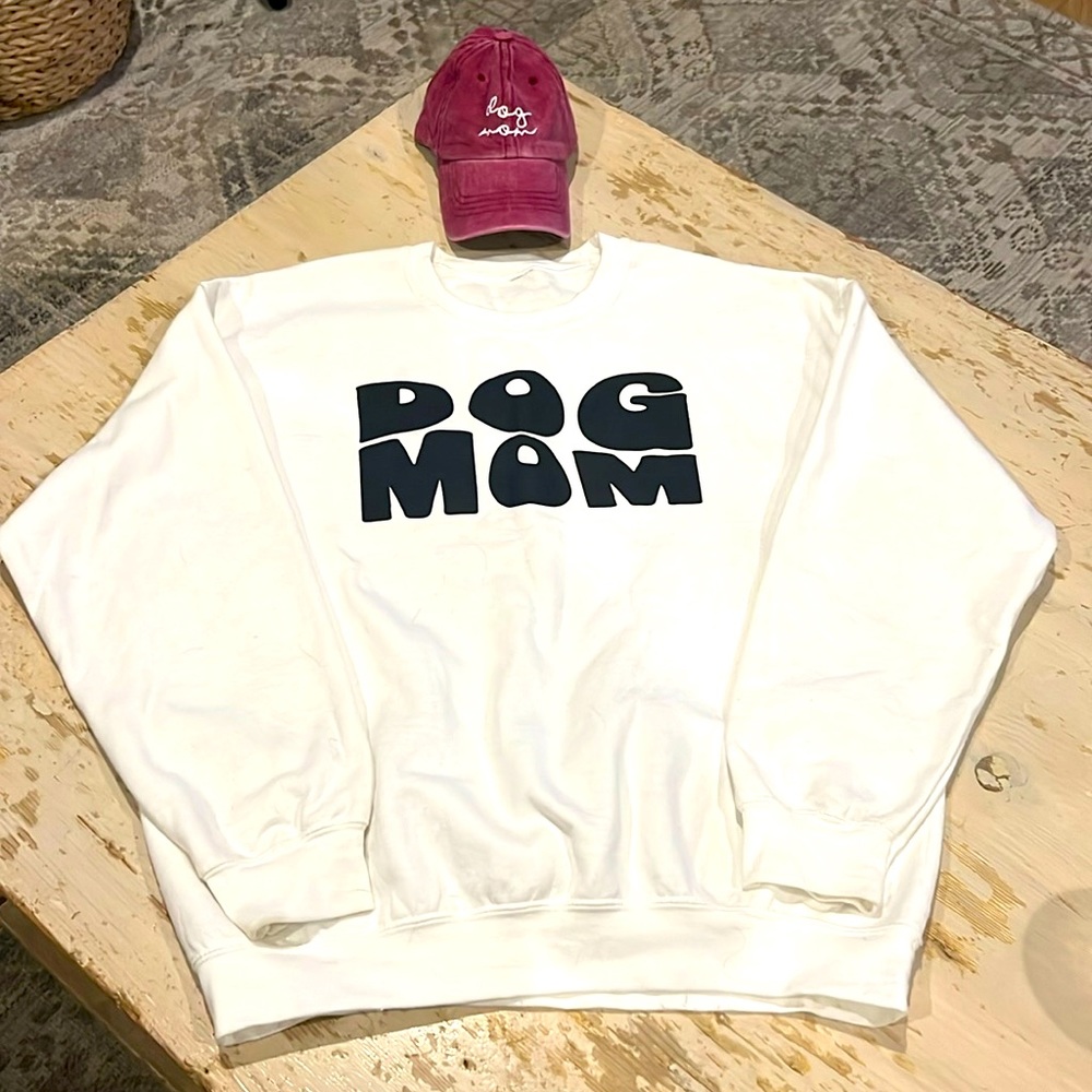 LIKE NEW— Dog Mom Sweatshirt and Ball Cap Bundle, Size XL—Hat is Adjustable